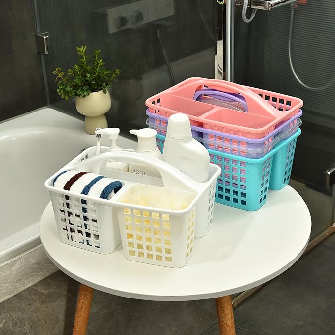 Haundry Plastic Shower Caddy Basket with 3 Compartments, Portable Divided Cleaning Supply Storage Organizer with Handle (Clear)-NeatNest