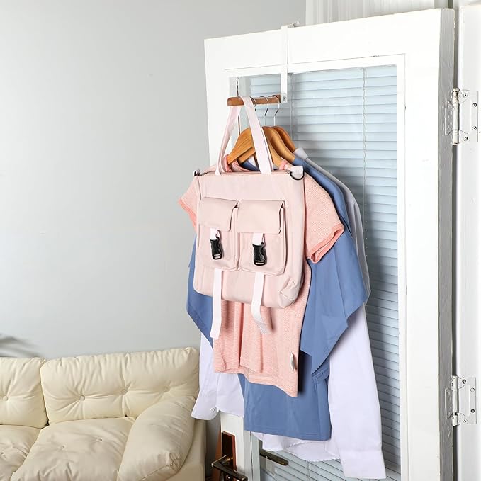 4 Pack Over The Door Hooks Folding Door Hangers with Rubber Portable Clothes Drying Rack Travel Hanging Coat Rack for Bathroom Bedroom Kitchen Laundry Clothing(White)