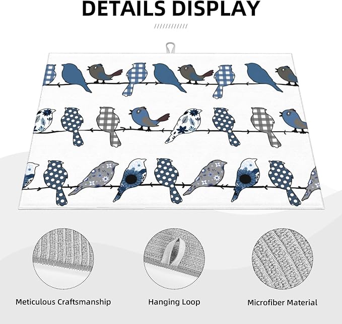 Blue Bird Dish Drying Mat 18x24 For Kitchen Counter Absorbent Microfiber Dishes Pad Dish Drainer Rack Mats Fast Dry Kitchen Accessories-NeatNest