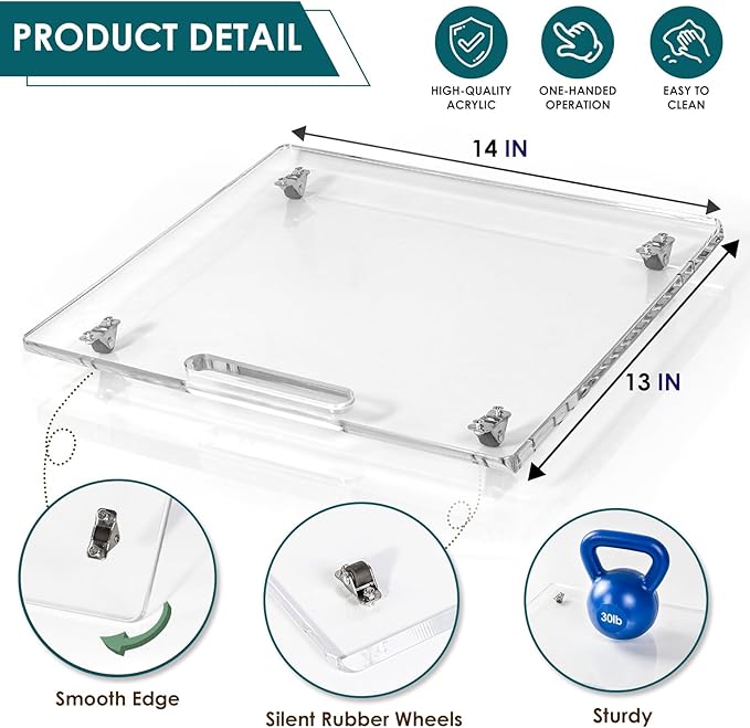HAYVAN Acrylic Sliding Tray for Coffee Maker & Heavy Kitchen Appliances - Appliance Slider with Silent Wheels Slides Easily from Under The Cabinet - Countertop Space Save (Clear, 14” W x 13”D)