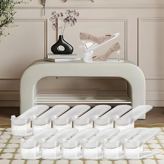 12Pack Clear Shoe Slots Organizer for Closet ,Adjustable Shoe Rack Holder Shoe Space Savers Shoe Racks for Closet Organization(Clear)-NeatNest