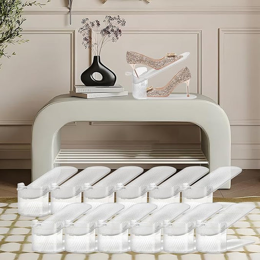 12Pack Clear Shoe Slots Organizer for Closet ,Adjustable Shoe Rack Holder Shoe Space Savers Shoe Racks for Closet Organization(Clear)-NeatNest