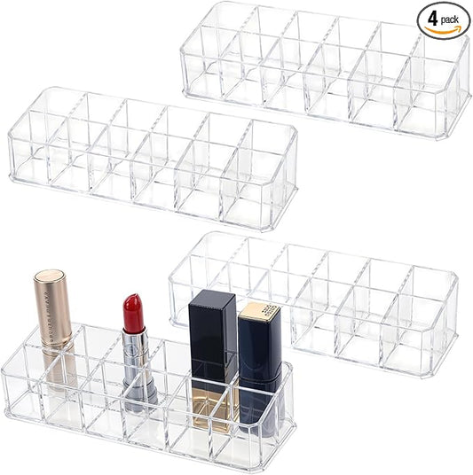 4-Pack 12-Slot Acrylic Lipstick Organizer, Lipstick Holder, Lip Gloss Organizer, Cosmetic Storage Display, Perfect Storage Solution for Drawer, Vanity, Bathroom, and More-NeatNest