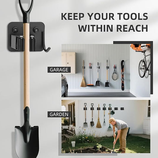 Broom Holder Wall Mount with Screws (4 Pack) Broom and Mop Organizer Wall Hanging, Anti-Slip Mop Holder Broom Hanger with Hooks, Stainless Steel Tool Rack for Garden Garage Organization-NeatNest