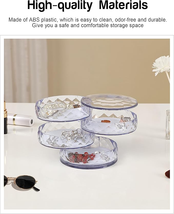 CONBOLA Acrylic Jewelry Organizer, Small Storage Box Jewelry Earring Holder for Women, 5-Layer Rotating Travel Jewelry Tray Case with Lid for Bracelet-NeatNest