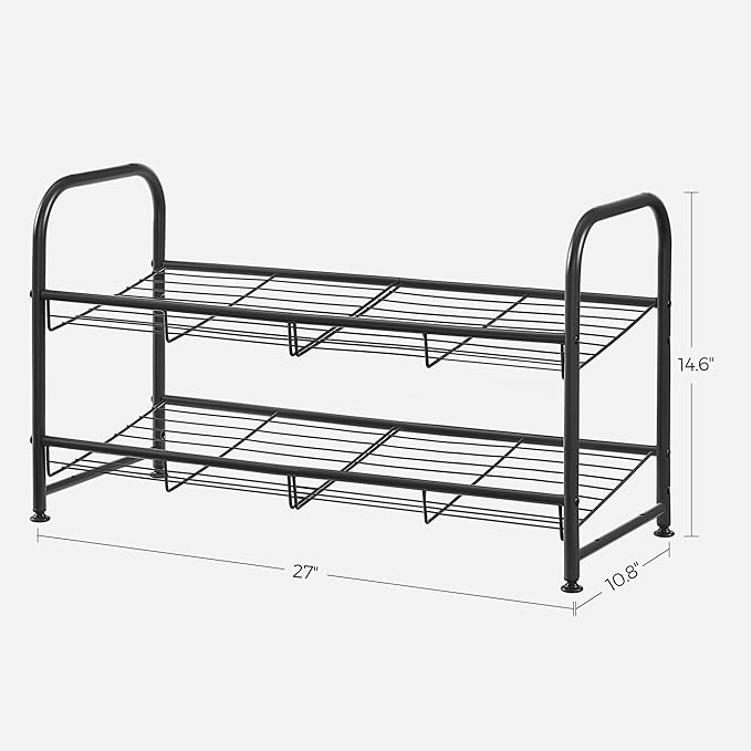 SONGMICS Shoe Rack, 2 Tier Shoe Organizer for Closet, Holds up to 8 Pairs of Shoes, Shoe Rack for Front Door Entrance, Metal Shoe Shelf with Adjustable Tilt Angle, for Entryway, Garage, Black-NeatNest