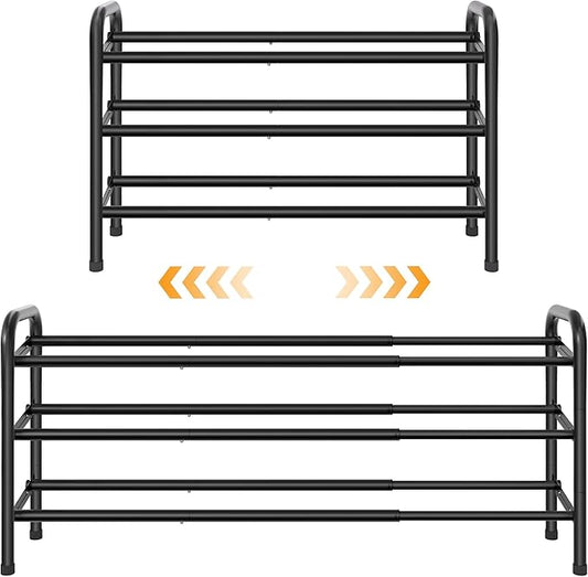 3 Tier Shoe Organizer, Shoe Rack for Closet, 28“ Metal Shelf Can Expandable to 42“, for Bedroom, Entryway, Closet, Garage, Adjustable to 18 Pairs Shoes, Black-NeatNest