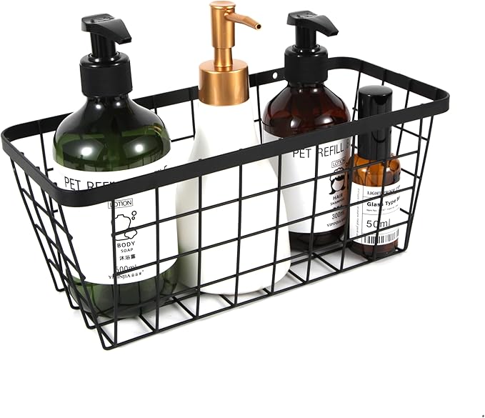 4 set Hanging Wall Basket Organizer,Over the Cabinet Door Wire Baskets for Organizing -Space-Saving Hanging Baskets for Organizing,Wall Mount Storage,No Drilling Adhesive Wall Storage Basket, Black-NeatNest