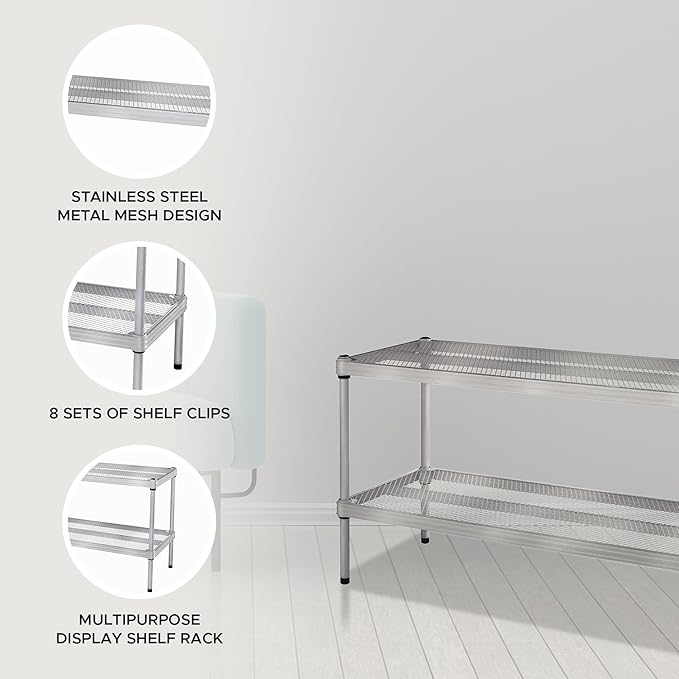 Design Ideas MeshWorks, 2-Tier Steel Shelving Rack, 440lb Capacity Per Shelf, Silver-NeatNest
