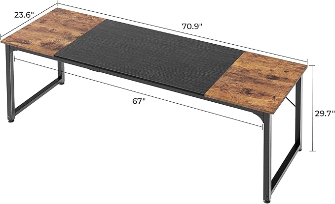 Huuger Computer Desk, 70 Inch Office Desk, Gaming Desk with Storage, Writing Desk Work Desk for Home Office, Study, Long Simple Desk, Large Legroom, Metal Frame, Rustic Brown and Black-NeatNest