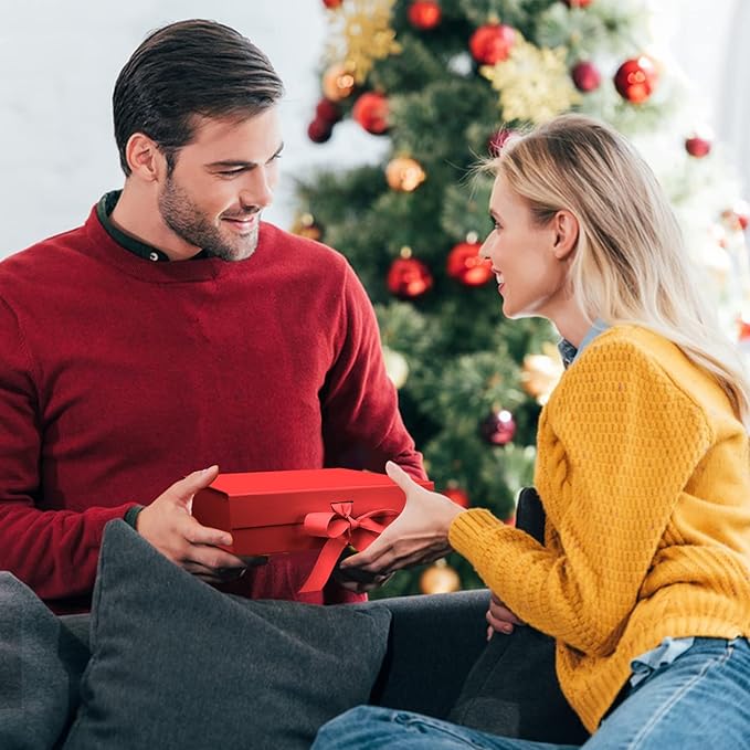 10.5"X7.5"X3.1" Red Magnetic Gift Box with Lid and Ribbon for Presents-NeatNest