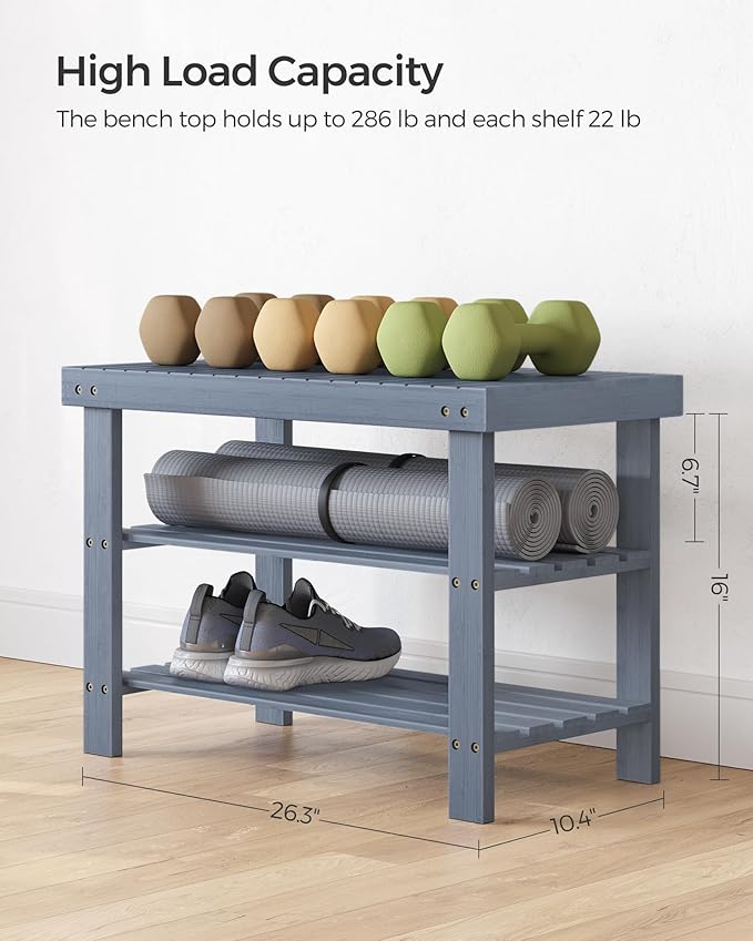 SONGMICS Shoe Rack Bench, 3-Tier Bamboo Shoe Storage Organizer, Entryway Bench, Holds Up to 286 lb, 11.3 x 27.6 x 17.8 Inches, for Entryway Bathroom Bedroom, Grey ULBS04GY-NeatNest