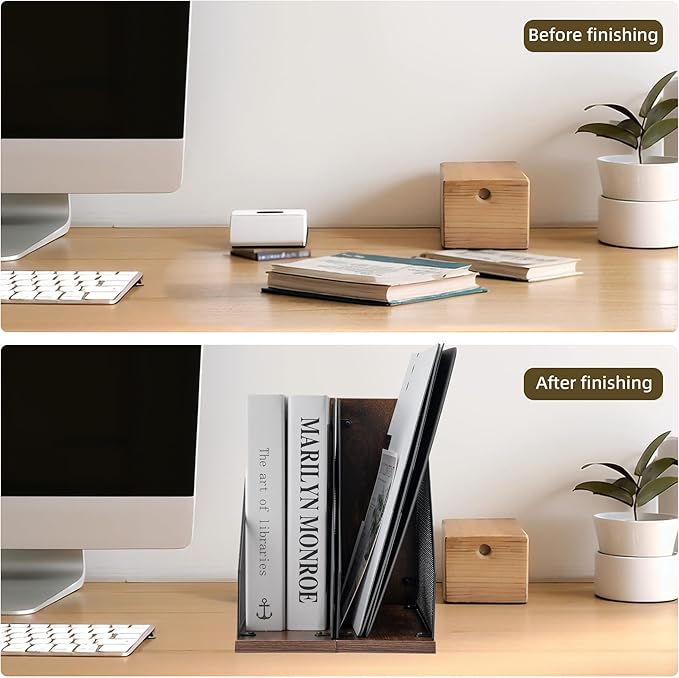 Antique Wooden Magazine Holder,Mesh File Holder for Desk, Office Desk Accessories Decorative File Box (2 Pack Black)