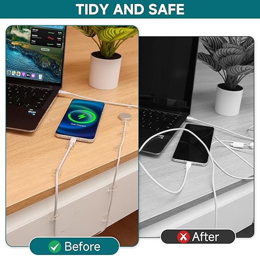 63pcs Clear Cable Management,Adhesive Cable Clips,Cord Organizer Inner Diameter 032" X0.2",Cord Clips for Wires on Wall,Under Desk,Nightstand,PC,TV,Outdoor Christmas Lights Strip-NeatNest