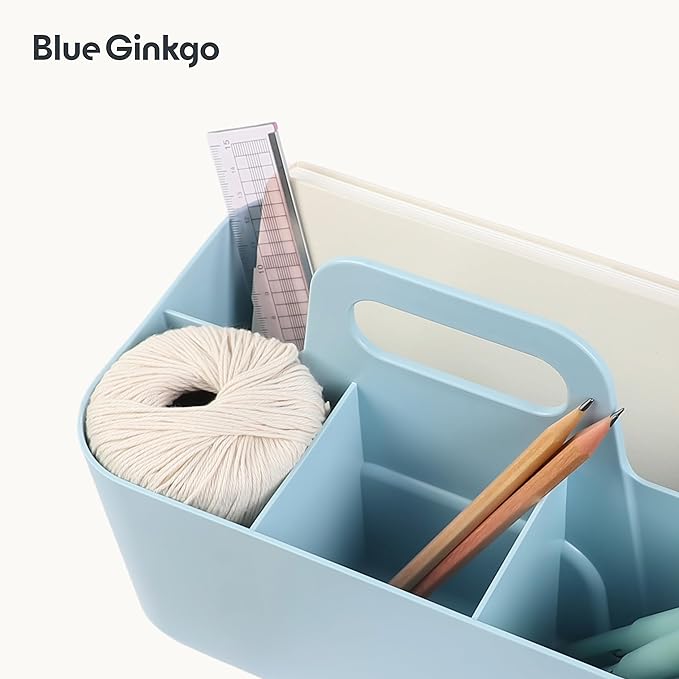 BLUE GINKGO Stackable Organizer Caddy – Korean-Made Portable Tote for Bathroom, Office, Crafts, or School Supplies (Rectangle, Blue)-NeatNest