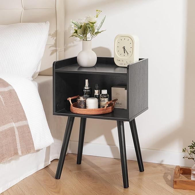 Yoobure Mid Century Modern Nightstand for Small Spaces - Small Side Table with Storage Shelf, Wood End Table Night Stand, Vintage End Tables Living Room, Minimalist Side Tables for Bedroom Dorm Office