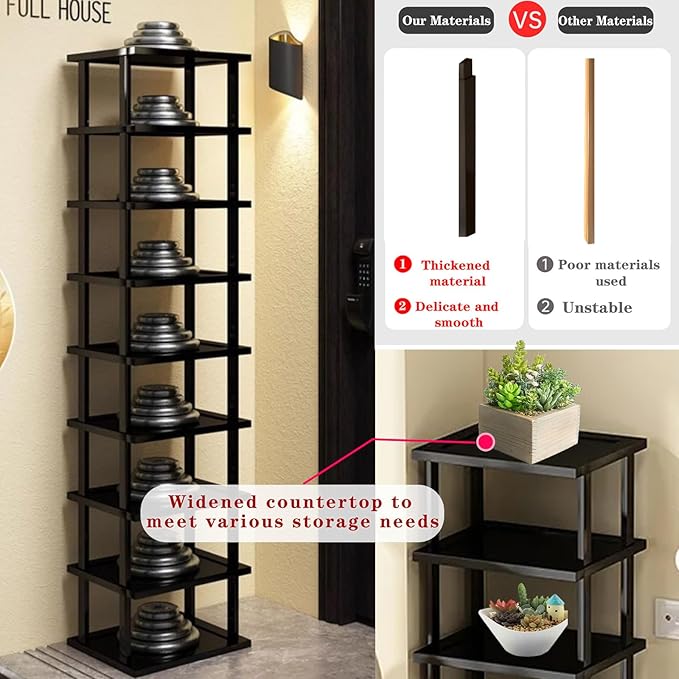 Vertical Shoe Rack - Tall Narrow Shoe Rack Organizer for Small Spaces,7 Tier Bamboo Shoen Shelf for Entryway,Closet,Corner,Doorway,Skinny Shoe Shelf Space Saving Shoe Storage,Free Stackable DIY-NeatNest