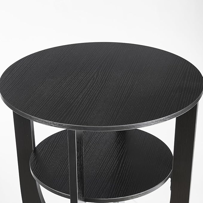 Round End Table with Storage Shelf,3 Tier Modern Side Table, Sofa Recliner Side Table,Accent Coffee Table,Nightstand for Living Room Bedroom for Small Spaces,19.7" D x 21.7" H