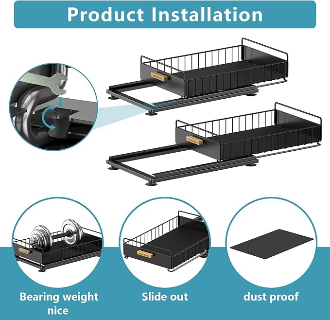 Under Sink Organizer, Kitchen Under Sink Organizers and Storage, Mute Pull Out Cabinet Organizer Shelf, Metal Sliding Drawer for Kitchen Bathroom Pantry Cabinet Closet Organization Rack, Black-NeatNest