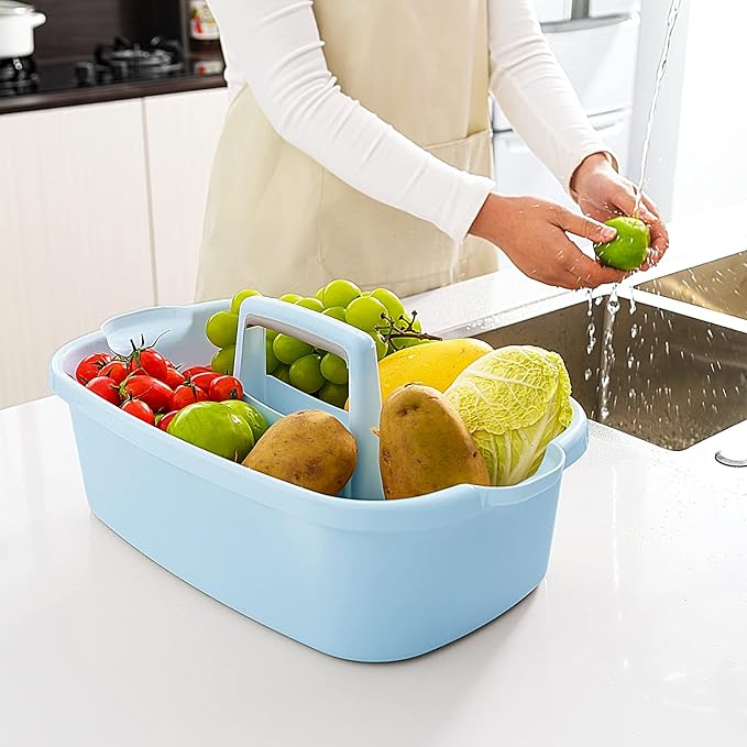 2 Pack Multi-Purpose Plastic Cleaning Caddy with Handle, Shower Caddy Organizer/Storage Basket/Totes Portable for Bathroom Supplies, Cleaning Products, Under Sink Tool, Housekeepers (Blue2)-NeatNest