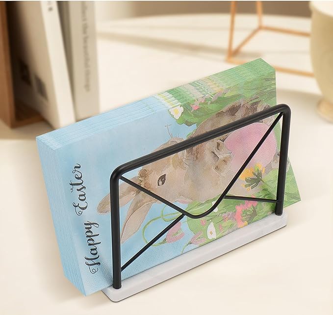 Modern Mail Holder for Home Office, Metal Letter Organizer Sorter for Desk, Cutout Mail Envelope Design, Bill Filling Paper Document Rack, Envelope Storage Rack with Marble Base