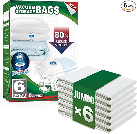 TAILI 6 Pack Vacuum Storage Bags, Jumbo Vacuum Seal Bags for Clothing (40x31 Inch), Space Saving for Bulky Bedding, Comforters and Blankets, Extra Large Closet Storage and Organization-NeatNest