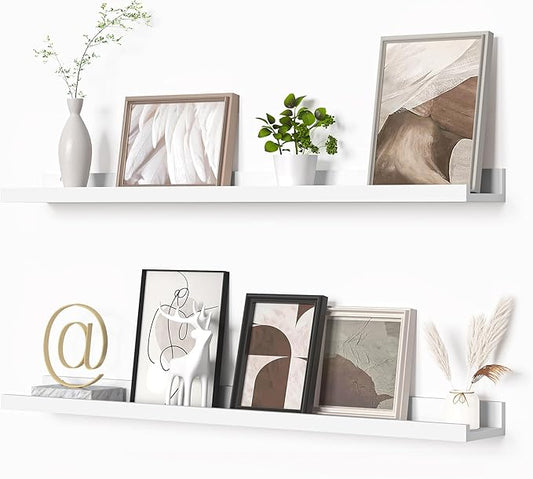 Heimlove Picture Ledge Shelf, Floating Shelves Set of 2, 36 Inches Picture Shelf for Wall with Ledge, Kids Bookshelf Wall Mounted for Living Room Bedroom Decor Books Photo Frames - White-NeatNest