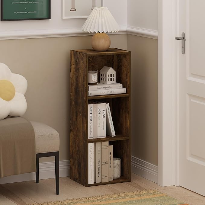 Furinno Luder 3-Tier Open Shelf Bookcase, Bookshelf, Amber Pine-NeatNest