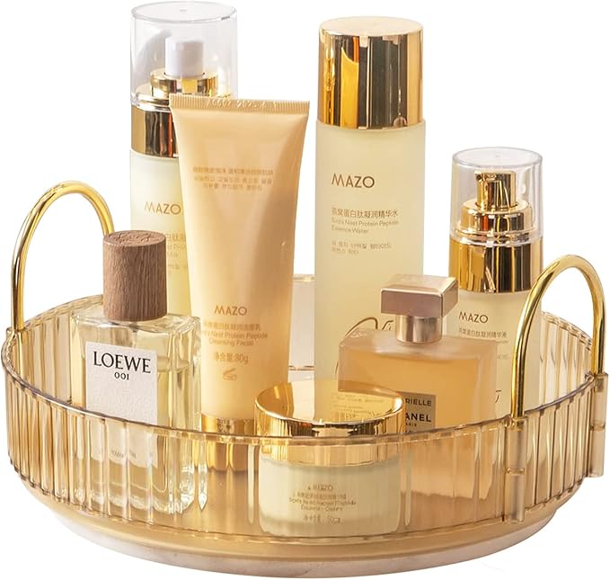 Rotating Makeup Organizer for Vanity, High-Capacity Skincare Clear Make Up Storage Perfume Organizers Cosmetic Dresser Organizer Countertop 360 Spinning (Gold, 1 Tier)-NeatNest