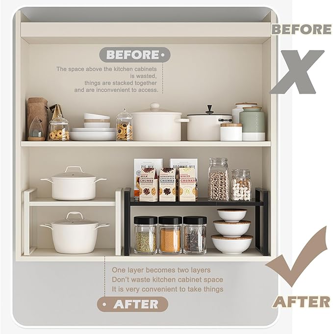 3 Pack Expandable Cabinet Shelf Organizer Kitchen Shelf Riser Stackable Pantry Shelves Kitchen Organizers and Storage Metal Spice Rack Countertop Organizer Cupboard Adjustable Shelfs Desk Rack Shelf-NeatNest
