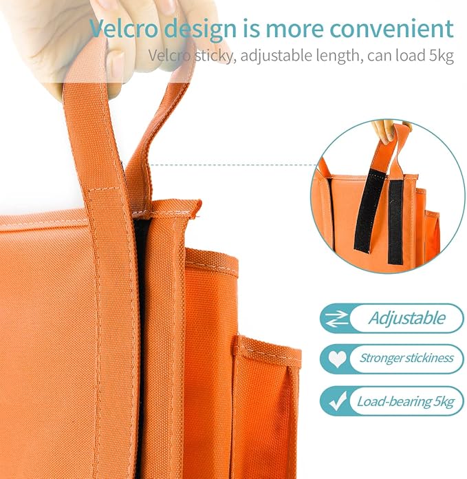 Bseash Bunk Bed Organizer, Bedside Caddy Hanging Bed Organizer Storage Bag 8 Pockets, for College Dorm Rooms Bed, Hospital Bed, Baby Bed Rails, 600D Oxford Cloth (Orange)-NeatNest