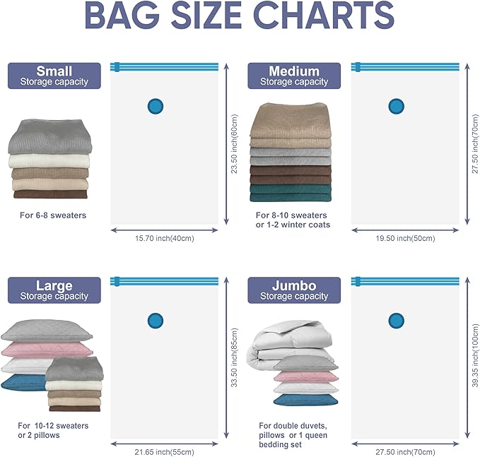 Space Saver Vacuum Storage Bags, 6 Pack Space Saver Bags with Pump, Storage Vacuum Sealed Bags for Clothes, Comforters, Blankets, Bedding (6 Medium)-NeatNest