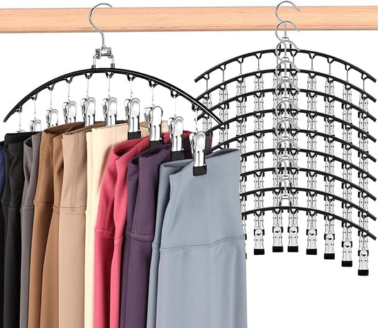Hendiy Legging Organizer for Closet, Rotatable Pants Hangers 10 Pack w/10 Clips Holds 100 Leggings, Leggings/Shorts/Jeans/Skirts/Pants Hangers w/Rubber Coated, Space Saving Hanging Closet Organizer-NeatNest
