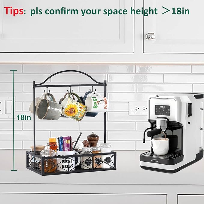 Coffee Mug Holder, 6 Big Capacity Cup Holder for Countertop, Cup Rack Organizer,Mug Tree with Storage Base for Coffee Bar Accessories (Large)-NeatNest