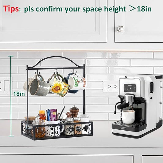 Coffee Mug Holder, 6 Big Capacity Cup Holder for Countertop, Cup Rack Organizer,Mug Tree with Storage Base for Coffee Bar Accessories (Large)-NeatNest
