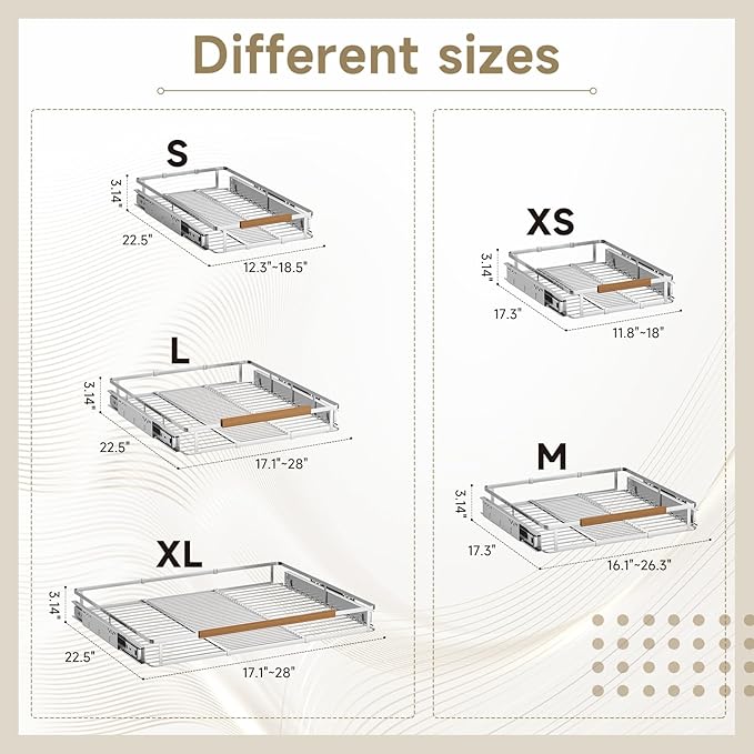 1 Pack Expandable Pull Out Cabinet Organizer，Side Mounting 12.3~18.5"x22.5"Cabinet Pull Out Shelves, Expandable Slide Out Spice Rack for Kitchen Bathroom Office-NeatNest