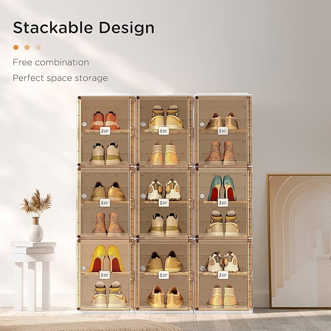 ANTBOX Shoe Organizer Storage Box, Portable Folding Shoe Rack for Closet with Magnetic Clear Door,Large Sneaker Cabinet Bins Sturdy Easy Assembly 6 Layers-6 Grids-NeatNest
