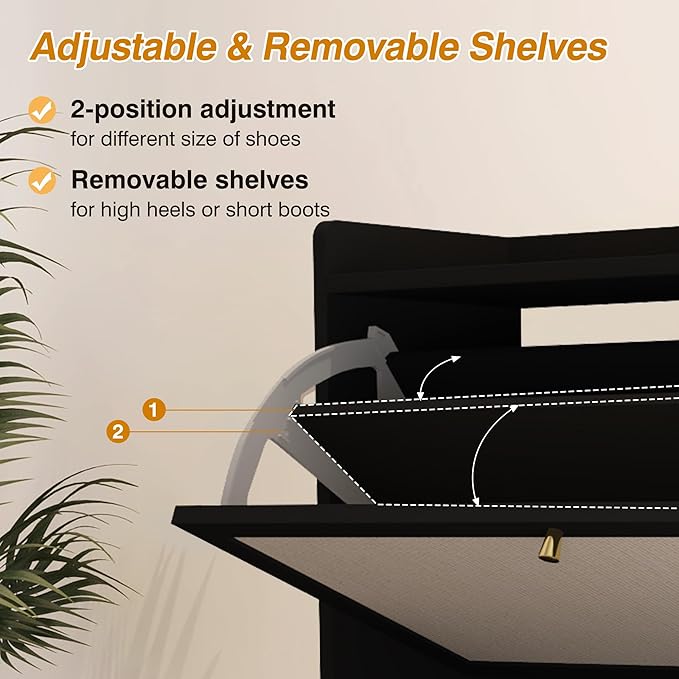 AVZEAR Shoe Cabinet, Shoe Cabinet Freestanding Tipping Bucket Shoe Rack Organizer with 3 Flip Drawers, Modern Entryway Narrow Shoe Rack for Entryway, Hallway, Bedroom (Black)-NeatNest