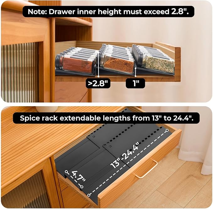 4-Tier Spice Drawer Organizer - 4 Pack Expandable Seasoning Rack (13" to 24.4") for Kitchen Drawers, Organization Insert Tray (Jars Not Included)-NeatNest