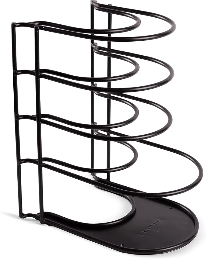 Cuisinel Pots and Pans Organizer Rack - Heavy Duty 60-LBS Capacity - 6mm Thick - Made in India - Matte-Black 12.2"-Tall 5-Tier Space-Saving Kitchen Storage for Cast Iron Cookware, Skillet, Dish, Plate-NeatNest