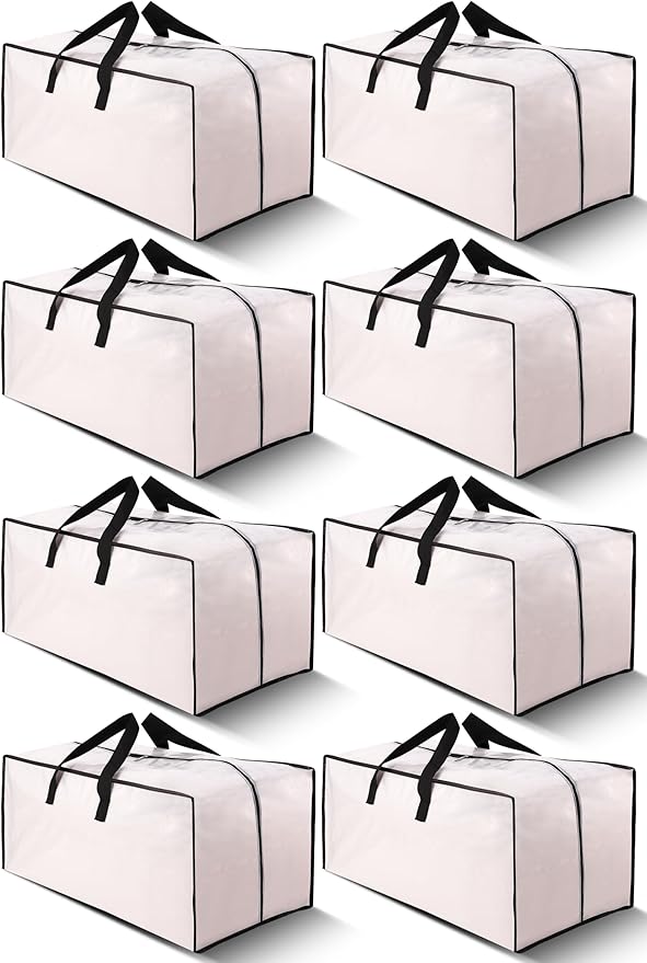 Cosy Family 8 Pack Heavy Duty Extra Large Moving Bags with Backpack Straps - Strong Handles & Zippers, Storage Totes For Space Saving, Fold Flat, Alternative to Moving Box (Set of 8, Clear)-NeatNest