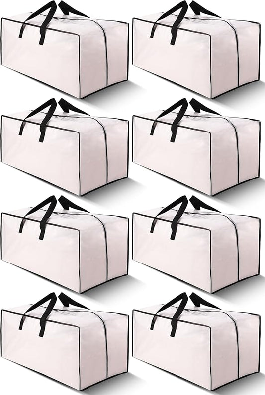 Cosy Family 8 Pack Heavy Duty Extra Large Moving Bags with Backpack Straps - Strong Handles & Zippers, Storage Totes For Space Saving, Fold Flat, Alternative to Moving Box (Set of 8, Clear)-NeatNest