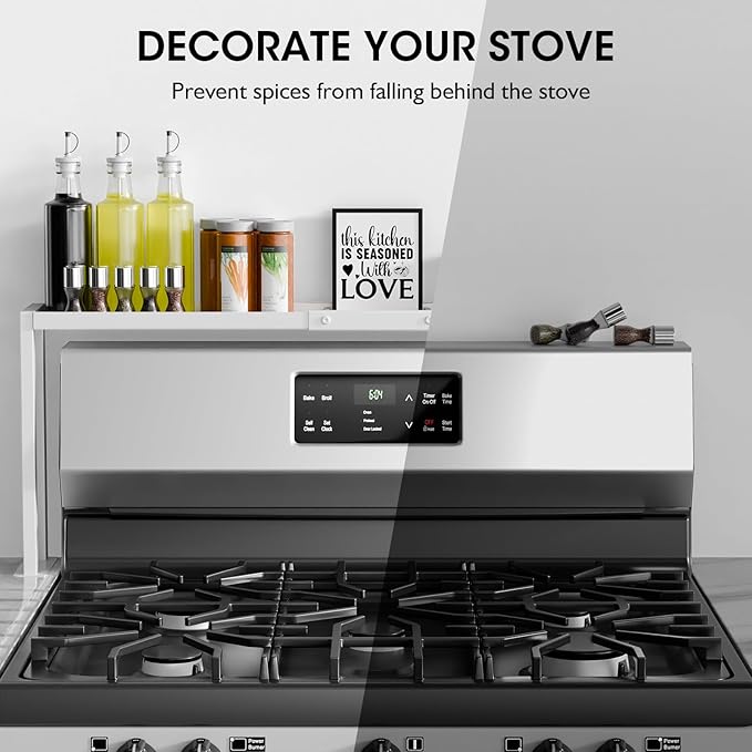 Bumusty Spice Rack Shelf for Kitchen Stove, 32" Adjustable Oven Spice Rack, Seasoning Organizer Kitchen Shelves，White-NeatNest