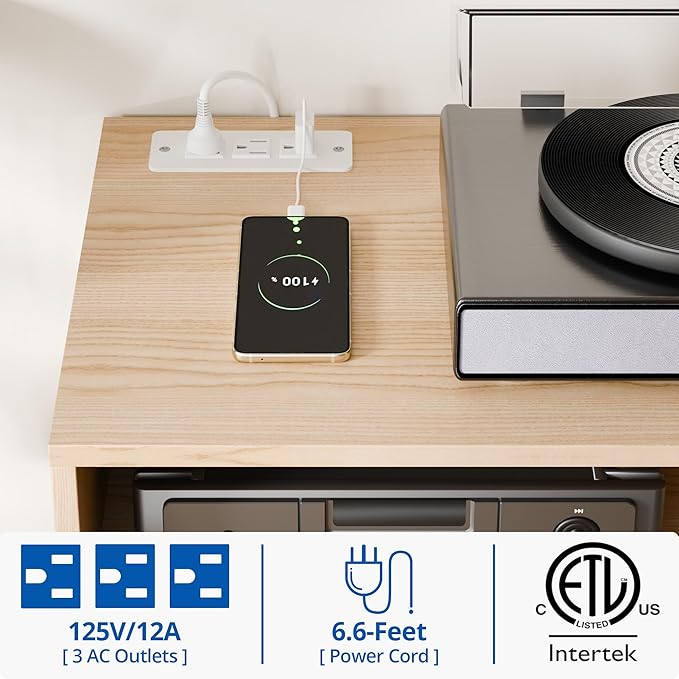 Cozy Castle TV Stand for 48 Inch TV, Mid Century Modern Entertainment Center with Storage Cabinet, TV Media Console with Charging Station for Living Room, Bedroom, Oak-NeatNest