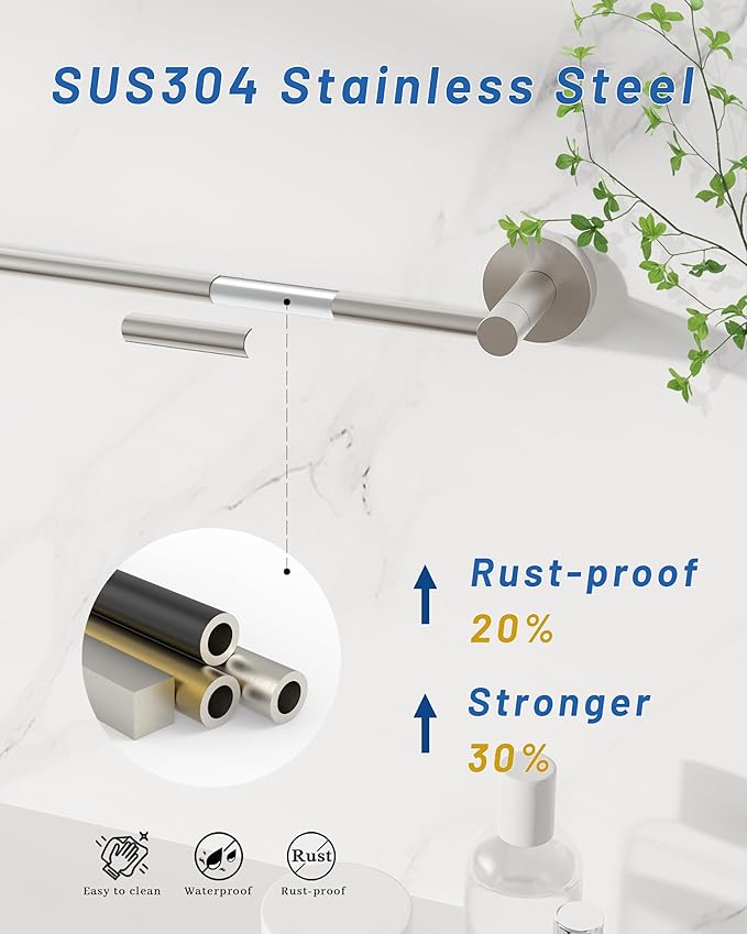 Fixsen Adjustable Towel Bar, Bathroom Towel Holder from 13.7 to 24Inch, SUS304 Stainless Steel Single Towel Racks for Bathroom, Heavy Duty Wall Mounted (Brushed Nickel)
