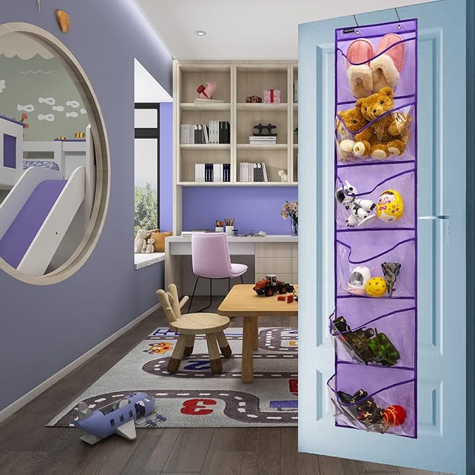 Extra Large Pockets Shoe Organizer for Closet Over The Narrow Door Hanging Shoe Holder Storage (6 Large Pockets-Purple)-NeatNest
