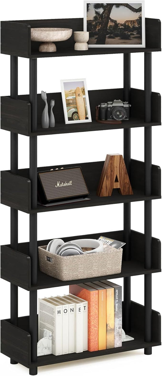 Furinno Turn-N-Tube 5-Tier Multipurposes Display Rack, Open Shelf Rack/Storage with Back & Side Panel, Espresso-NeatNest