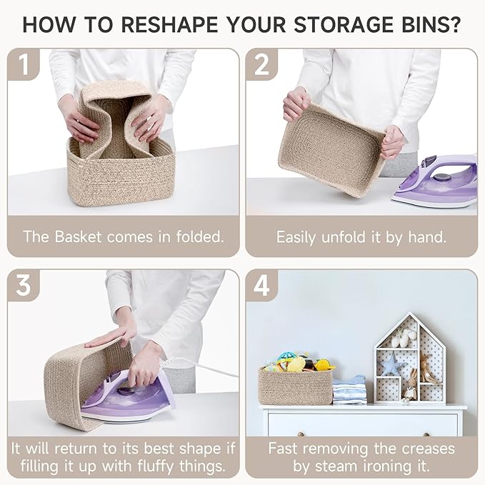3-Pack Small Storage Baskets for Organizing | Woven Shelf Toy Basket | Rope Baskets for Gifts Empty | Closet Organizer Bins with Handles | Cube Decorative Box | 11.8×7.8×5.1” | Mixed brown-NeatNest