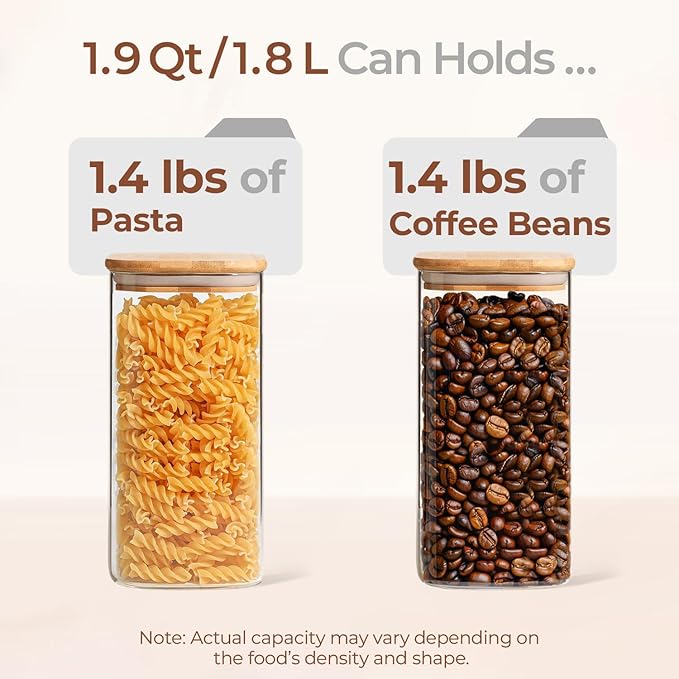 ComSaf 1.9 Qt Glass Storage Containers with Lids, Glass Jars with Lids, Clear Food Storage Jar, Square Canister Set of 3, Pantry Organizers and Storage for Flour Rice Pasta Tea Coffee Bean-NeatNest