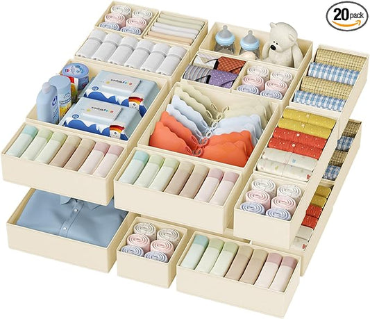 DIMJ Drawer Organizer Clothes - 20 Pack Closet Drawer Organizer Bins for Baby Clothes Storage, Fabric Dresser Organizer for Nursery Bedroom, Foldable Small Drawer Dividers for Underwear Socks-NeatNest